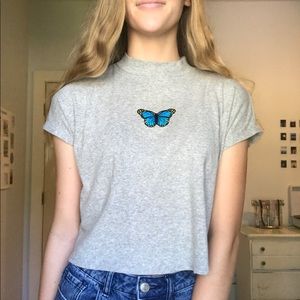 Blue butterfly, gray turtle neck tee!